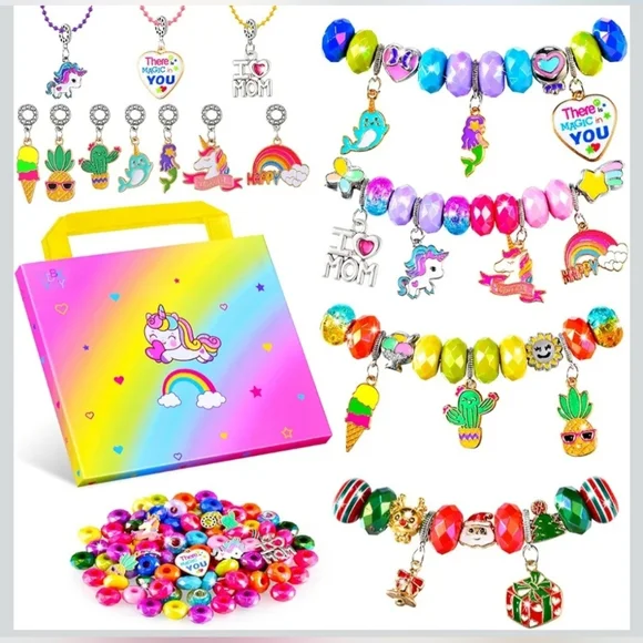 Nwt DIY Unicorn Themed Charm Bracelet Making Kit Beads Charms Jewelry - Picture 3 of 10